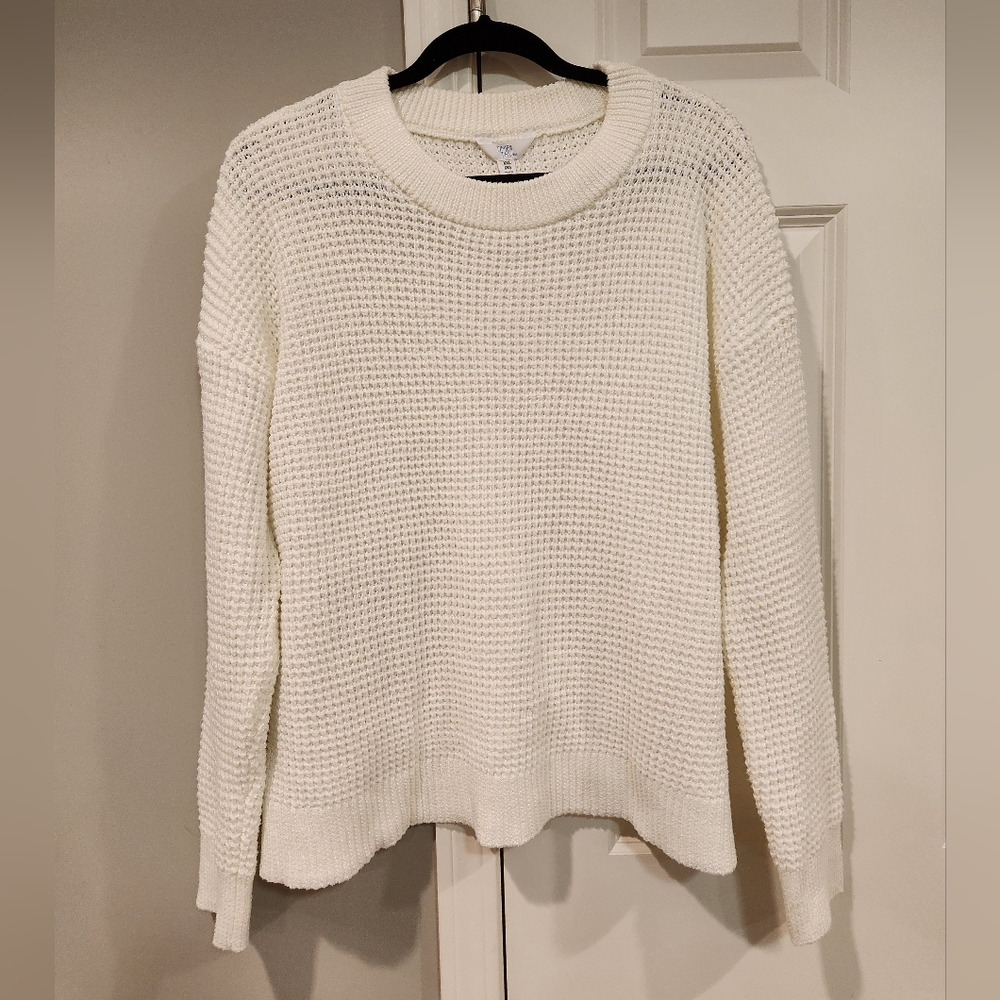 Time and Tru Cream Waffle Knit Crewneck Sweater